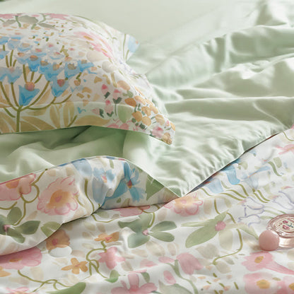 Elegantes Sommerbettwäscheset mit Blumenmuster (4-teilig)