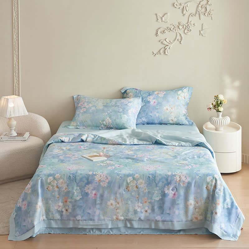 Rustikales Sommer-Bettwäscheset mit Blumenmuster (4-teilig)