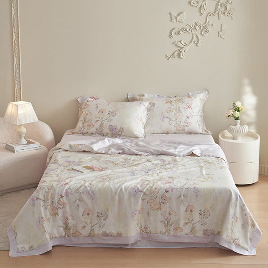 Weiches Sommer-Bettwäscheset mit frischem Blumenmuster (4-teilig)