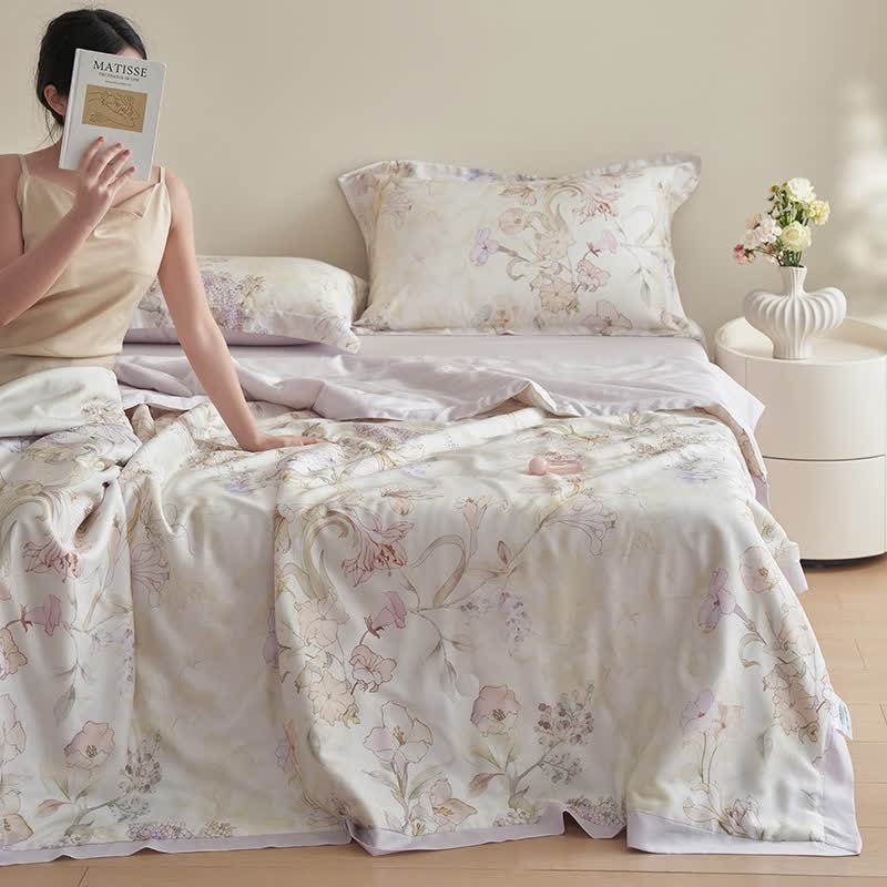 Weiches Sommer-Bettwäscheset mit frischem Blumenmuster (4-teilig)