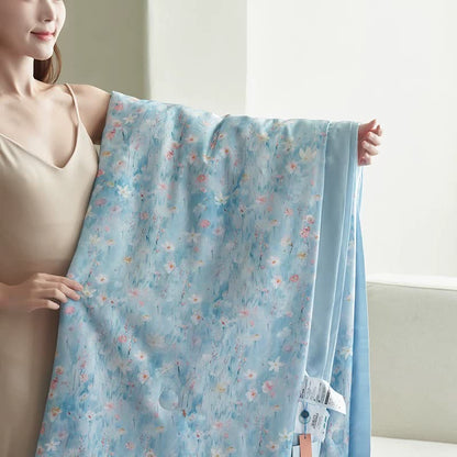 Pastorales blaues Sommer-Bettwäscheset mit Blumenmuster (4-teilig)
