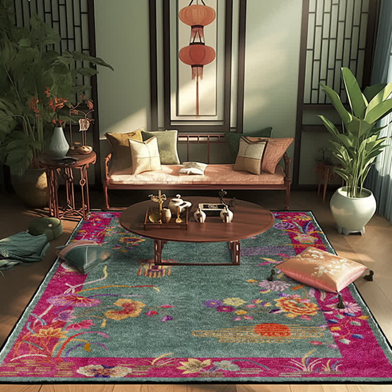 Rutschfester, waschbarer Teppich mit orientalischem Blumenmuster