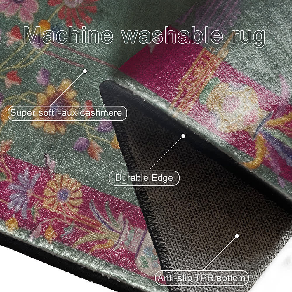 Rutschfester, waschbarer Teppich mit orientalischem Blumenmuster
