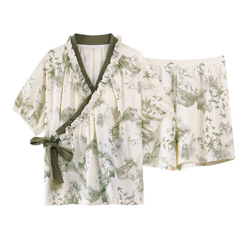 Kurzärmliges Pyjama-Set mit Bambus-Print und BH