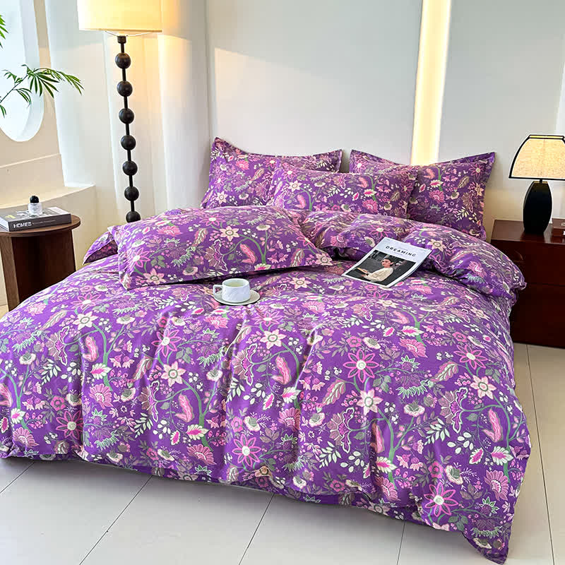 Bettwäscheset aus weicher Baumwollgaze mit Blumenmuster (4-teilig)