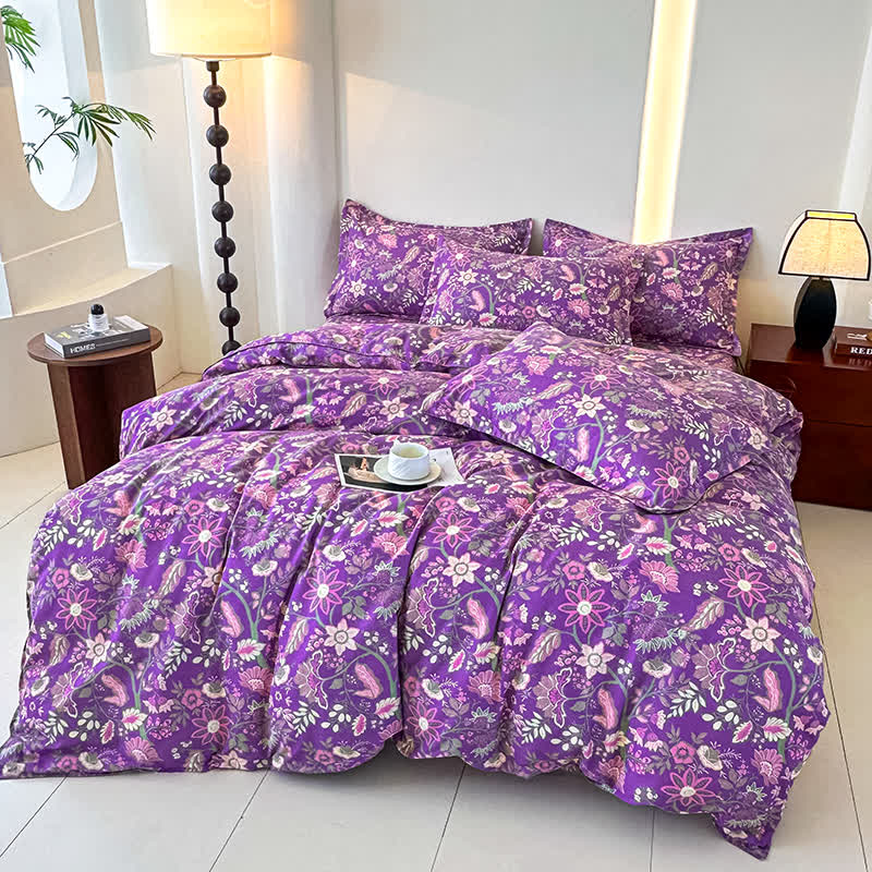 Bettwäscheset aus weicher Baumwollgaze mit Blumenmuster (4-teilig)