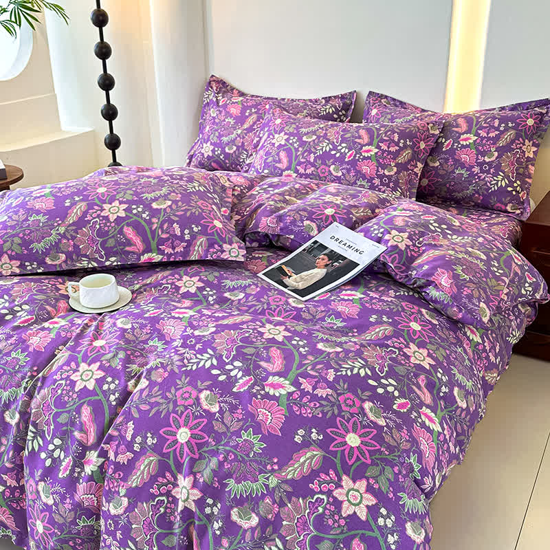 Bettwäscheset aus weicher Baumwollgaze mit Blumenmuster (4-teilig)