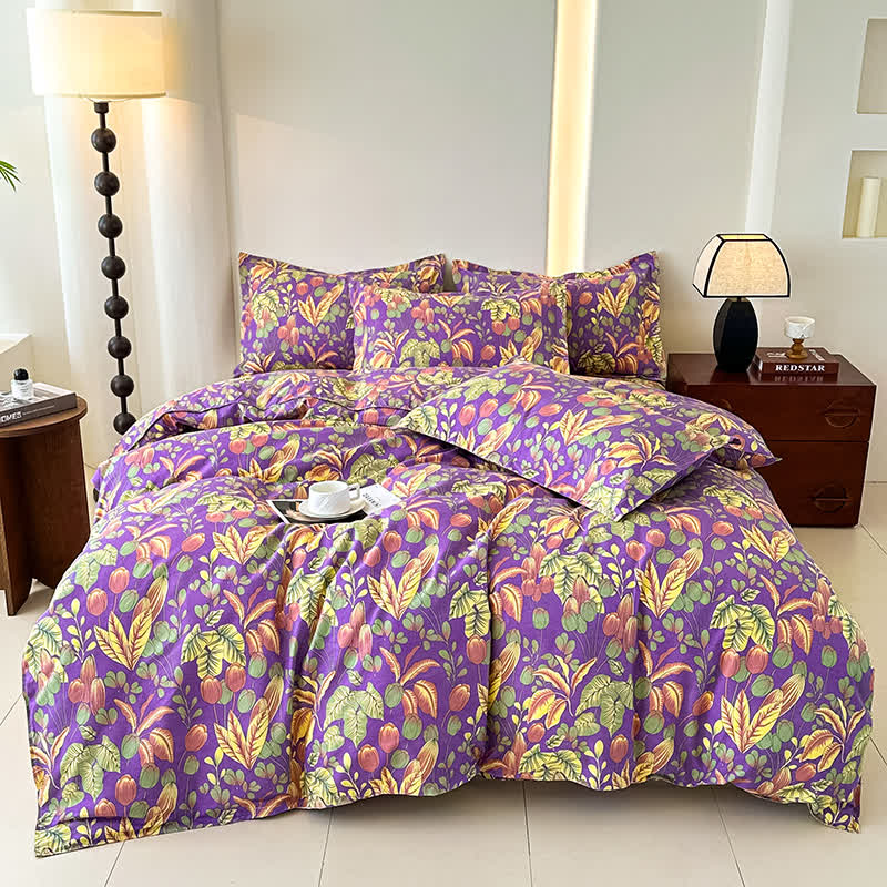 Bettwäscheset aus weicher Baumwollgaze mit Blumenblättern (4-teilig)