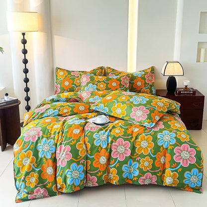 Bettwäscheset aus weicher Baumwollgaze im Landhausstil mit Blumenmuster (4-teilig)