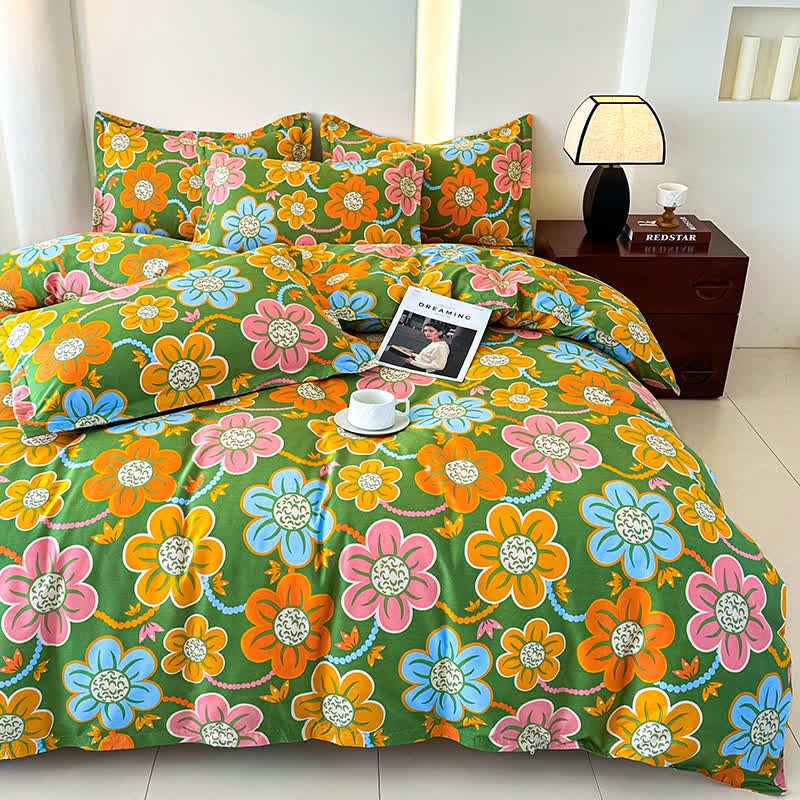 Bettwäscheset aus weicher Baumwollgaze im Landhausstil mit Blumenmuster (4-teilig)