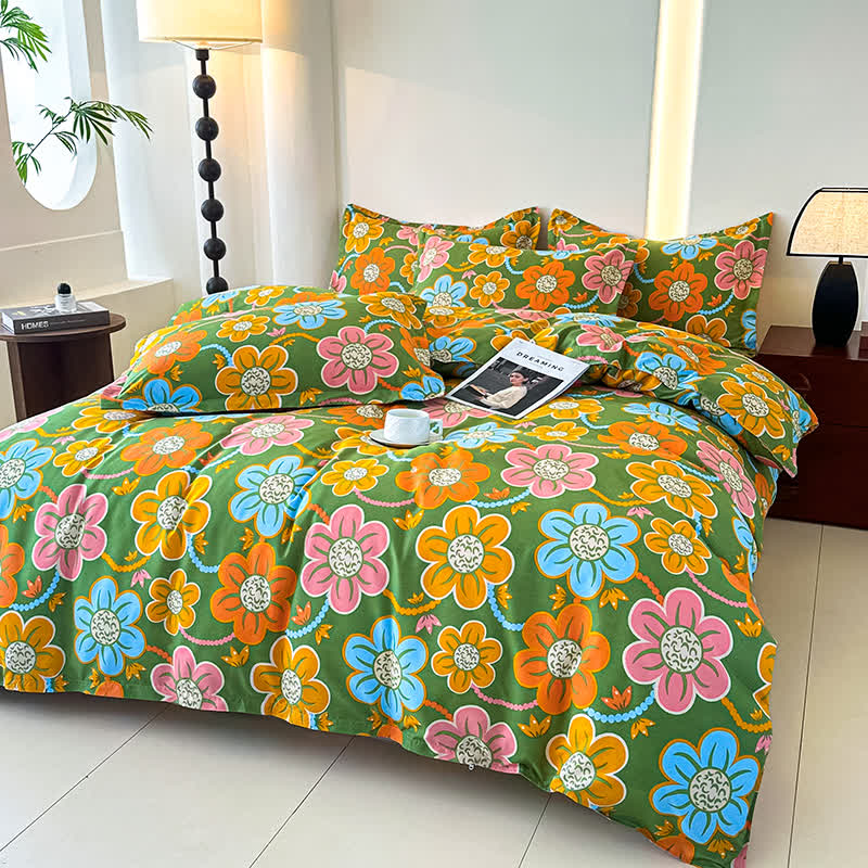 Bettwäscheset aus weicher Baumwollgaze im Landhausstil mit Blumenmuster (4-teilig)