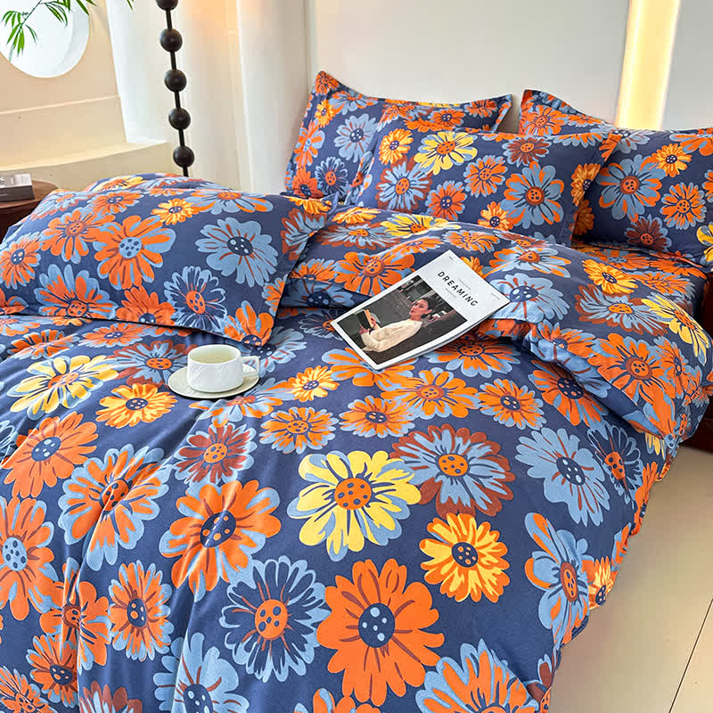 Retro Daisy Bettwäscheset aus weicher Baumwollgaze (4-teilig)