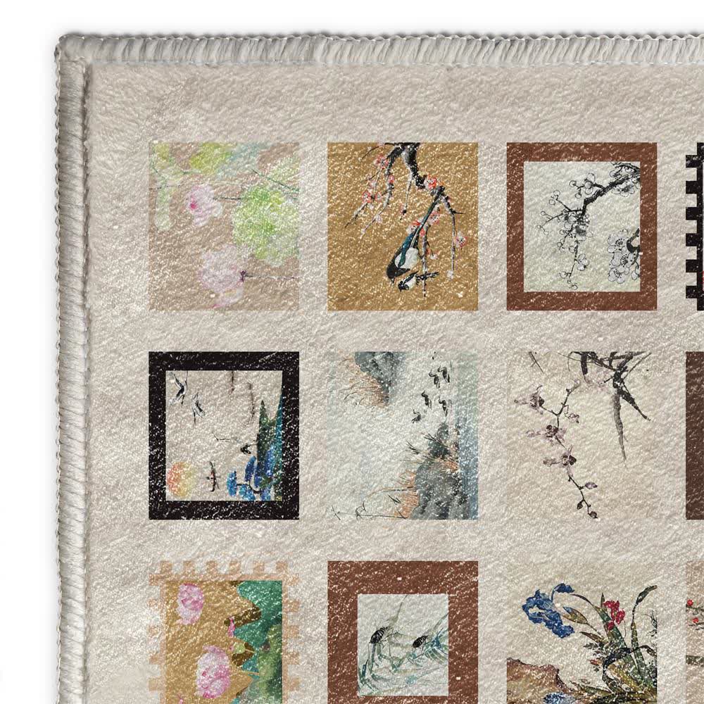Weicher, rutschfester, waschbarer Teppich mit Blumen- und Vogelmotiv