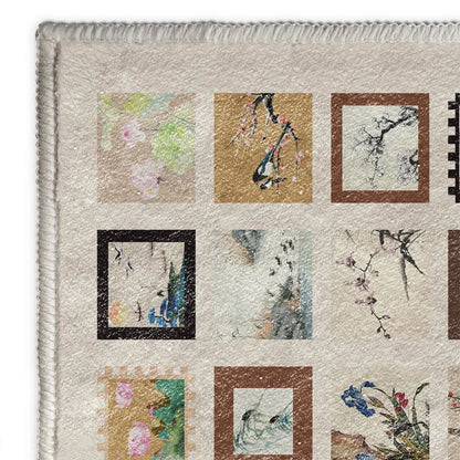 Weicher, rutschfester, waschbarer Teppich mit Blumen- und Vogelmotiv