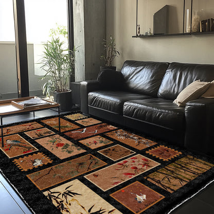 Weicher, rutschfester, waschbarer Teppich mit Blumen- und Vogelmotiv