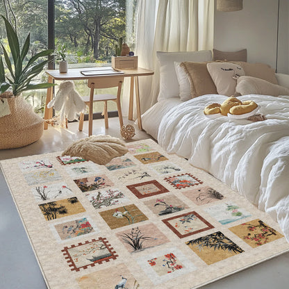 Weicher, rutschfester, waschbarer Teppich mit Blumen- und Vogelmotiv