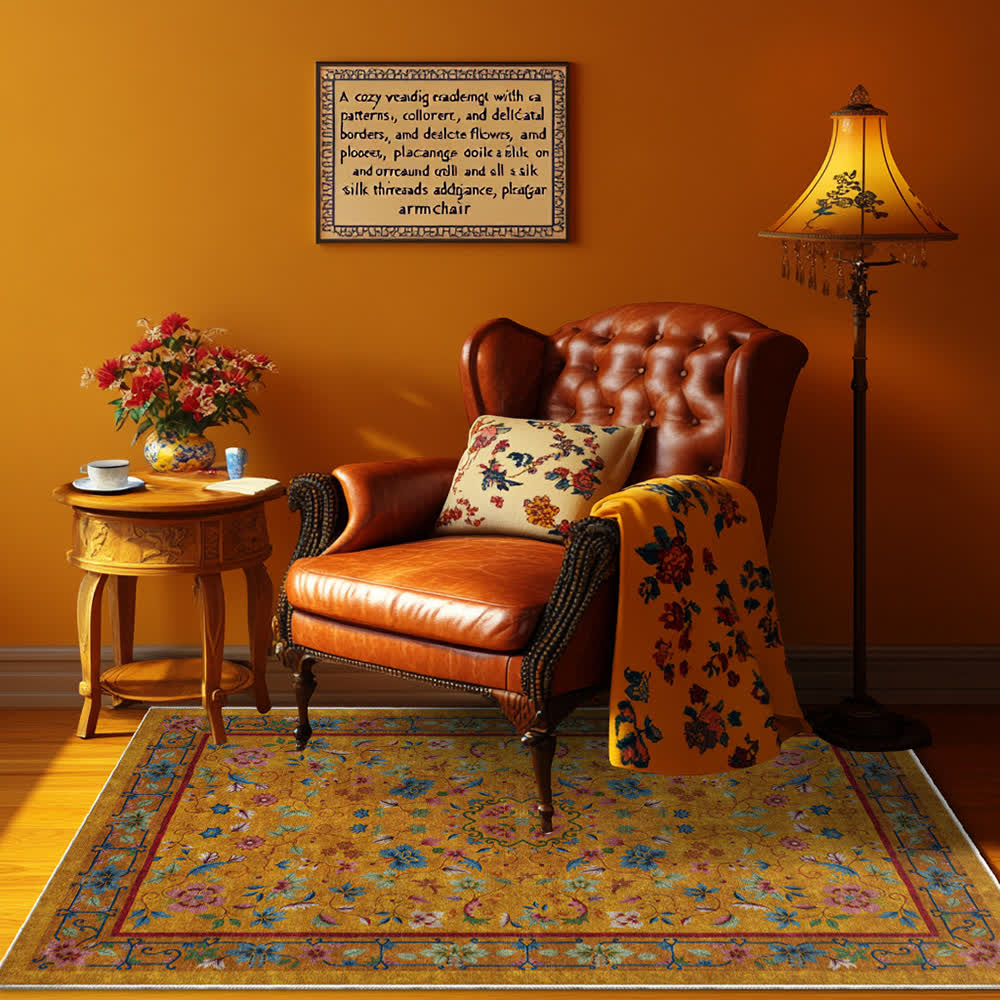 Rutschfester, waschbarer, weicher Teppich mit Vintage-Blumenmuster