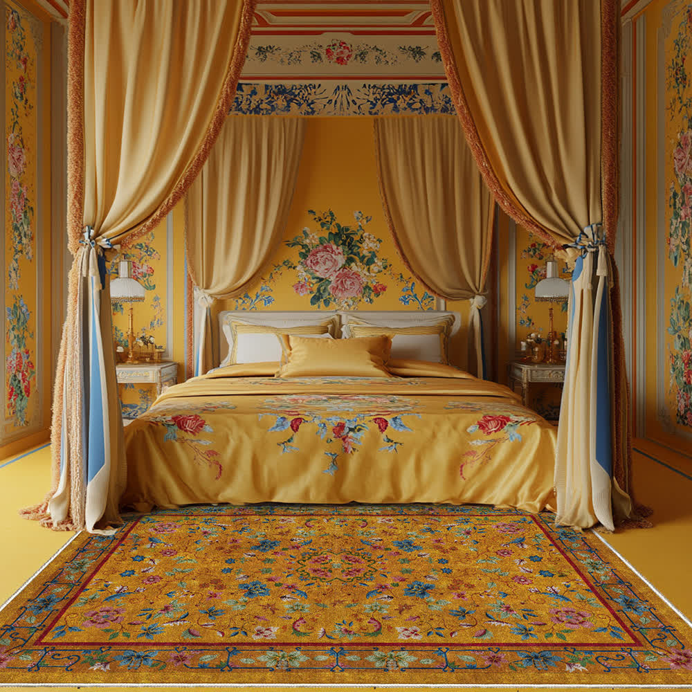 Rutschfester, waschbarer, weicher Teppich mit Vintage-Blumenmuster