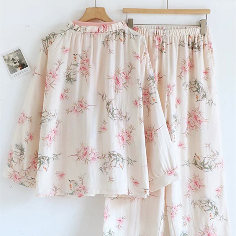 Lily Flower Baumwoll-Kimono-Pyjama-Set
