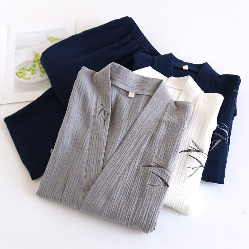 Unisex-Pyjama-Set aus Bambus-Jacquard-Kimono
