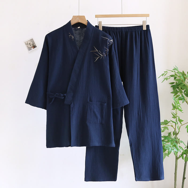 Unisex Kimono-Pyjama-Set aus Bambus-Jacquard - Marineblau - XL - image 1