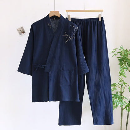 Unisex Kimono-Pyjama-Set aus Bambus-Jacquard - Marineblau - XL - image 1