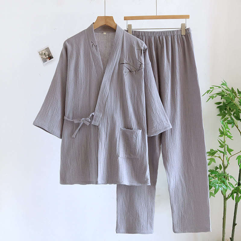 Unisex-Pyjama-Set aus Bambus-Jacquard-Kimono