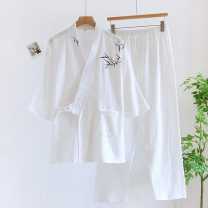 Unisex Kimono-Pyjama-Set aus Bambus-Jacquard - Weiß - XL - image 5