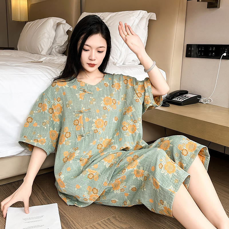 Loungewear-Set aus Baumwolle mit Sonnenblumenmuster in Übergröße