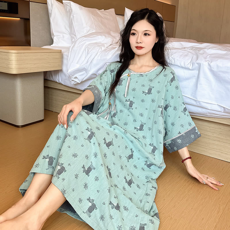 Doppellagiges Nachthemd aus Baumwolle in Übergröße - Grün - 5XL - image 0