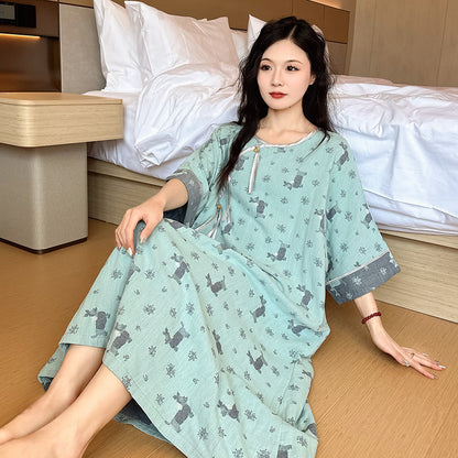 Doppellagiges Nachthemd aus Baumwolle in Übergröße - Grün - 5XL - image 0