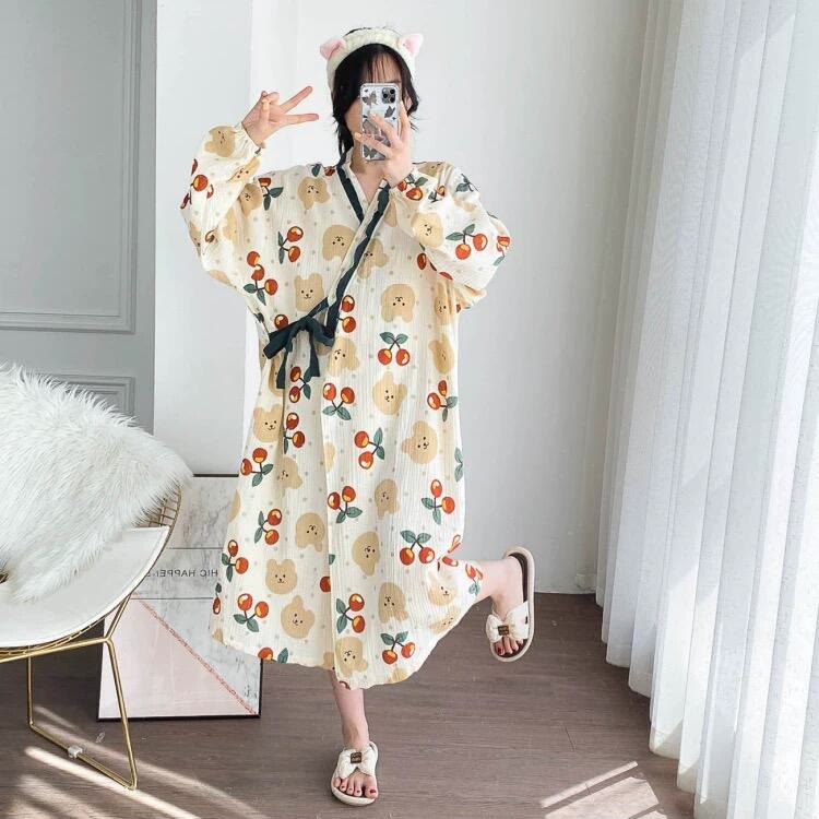 Jacquard-Nachthemd mit Bärenmotiv in Übergröße