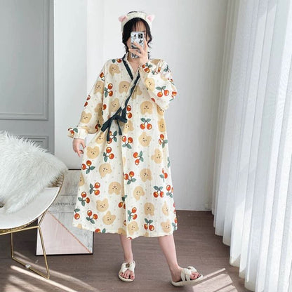 Jacquard-Nachthemd mit Bärenmotiv in Übergröße