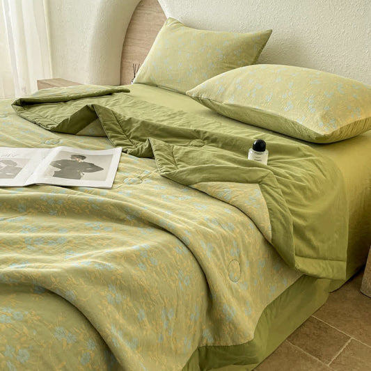 Luxuriöse dreilagige Sommersteppdecke aus Baumwolle im Jacquard-Stil