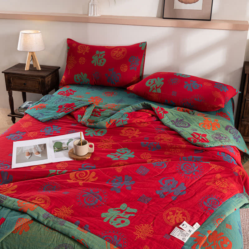 Doppellagige Sommerdecke aus Baumwolle mit Retro-Print