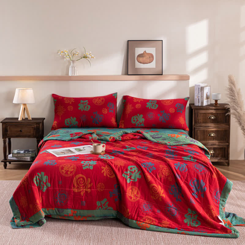 Doppellagige Sommerdecke aus Baumwolle mit Retro-Print