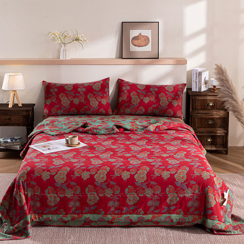 Doppellagige Sommerdecke aus Baumwolle mit Retro-Blumenmuster
