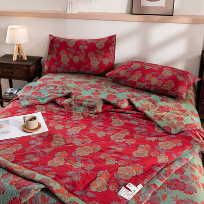 Doppellagige Sommerdecke aus Baumwolle mit Retro-Blumenmuster