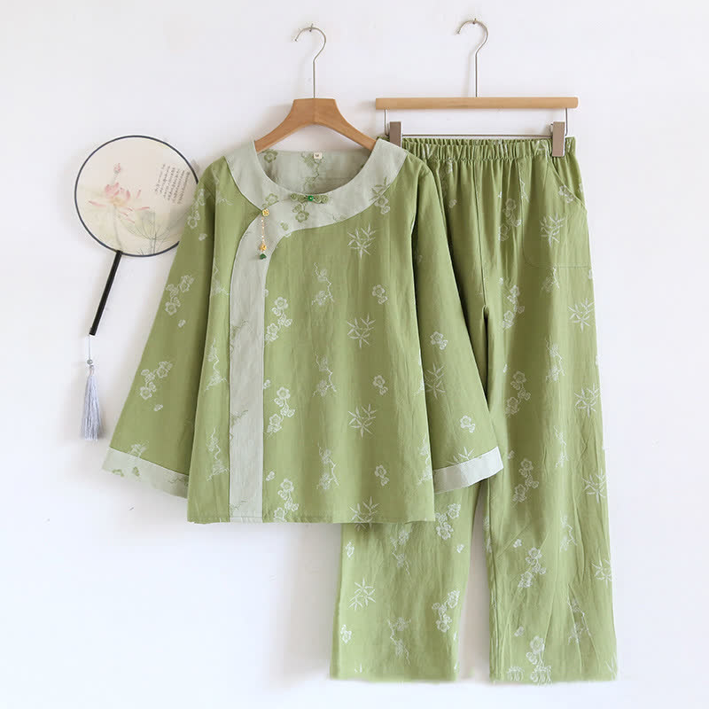 Langärmlige Loungewear aus garngefärbtem Jacquard-Baumwollstoff im Vintage-Stil