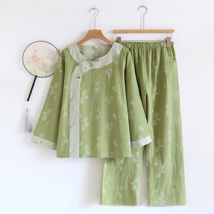 Langärmlige Loungewear aus garngefärbtem Jacquard-Baumwollstoff im Vintage-Stil