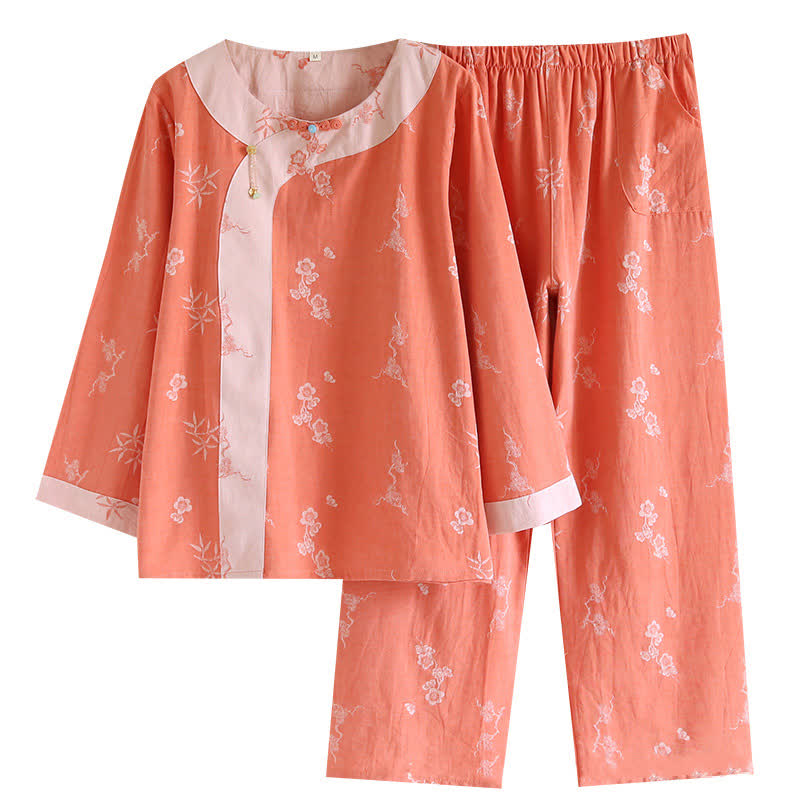 Langärmlige Loungewear aus garngefärbtem Jacquard-Baumwollstoff im Vintage-Stil