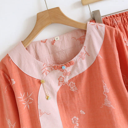 Langärmlige Loungewear aus garngefärbtem Jacquard-Baumwollstoff im Vintage-Stil
