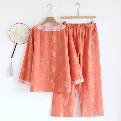 Langärmlige Loungewear aus garngefärbtem Jacquard-Baumwollstoff im Vintage-Stil