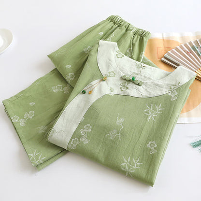 Langärmlige Loungewear aus garngefärbtem Jacquard-Baumwollstoff im Vintage-Stil