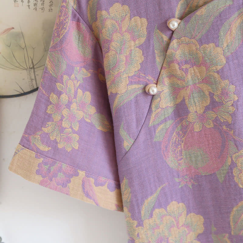 Retro-Loungewear-Set mit kurzen Ärmeln aus garngefärbter Baumwolle