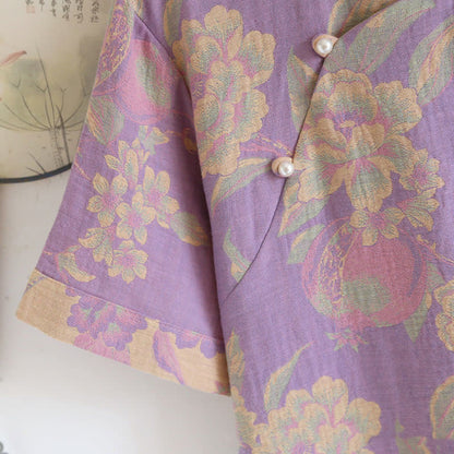 Retro-Loungewear-Set mit kurzen Ärmeln aus garngefärbter Baumwolle