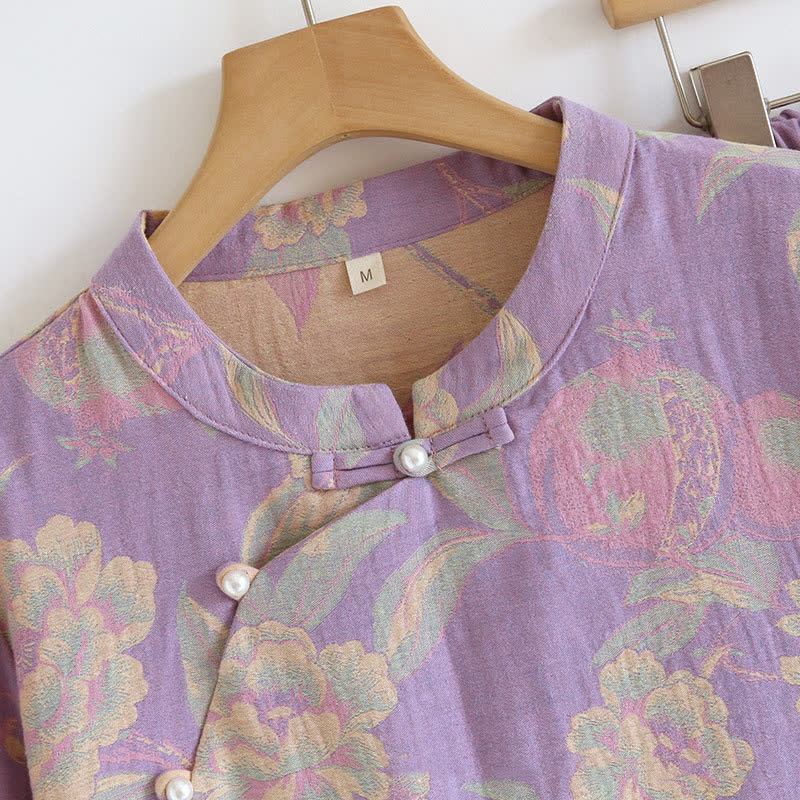 Retro-Loungewear-Set mit kurzen Ärmeln aus garngefärbter Baumwolle