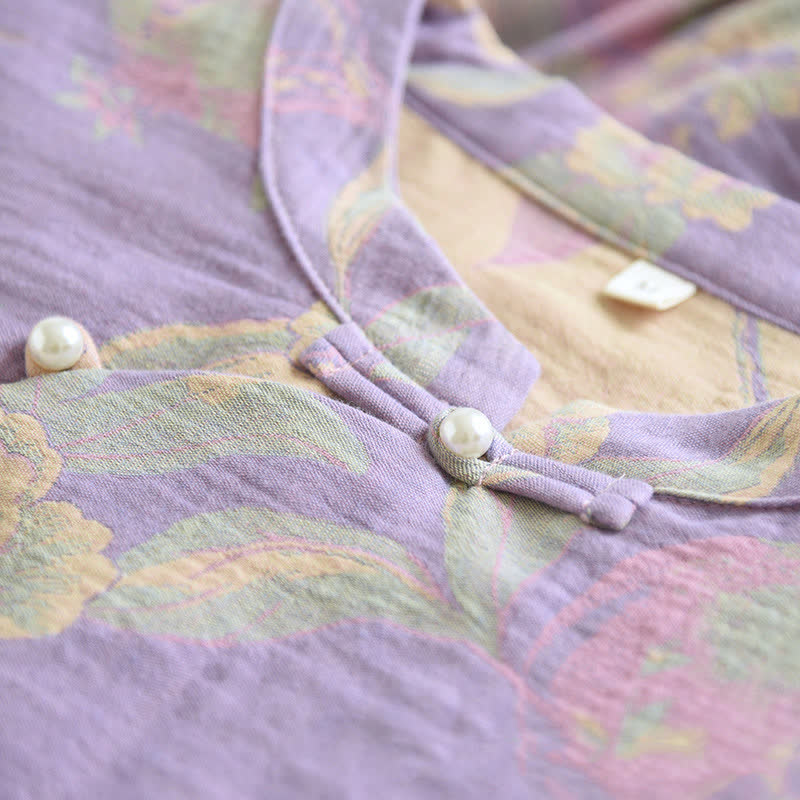 Retro-Loungewear-Set mit kurzen Ärmeln aus garngefärbter Baumwolle
