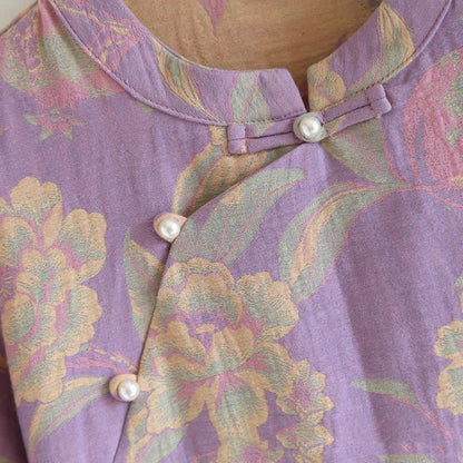 Retro-Loungewear-Set mit kurzen Ärmeln aus garngefärbter Baumwolle