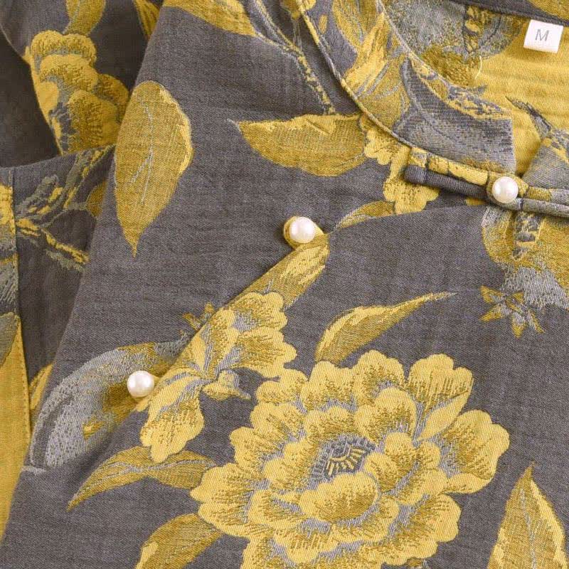 Retro-Loungewear-Set mit kurzen Ärmeln aus garngefärbter Baumwolle